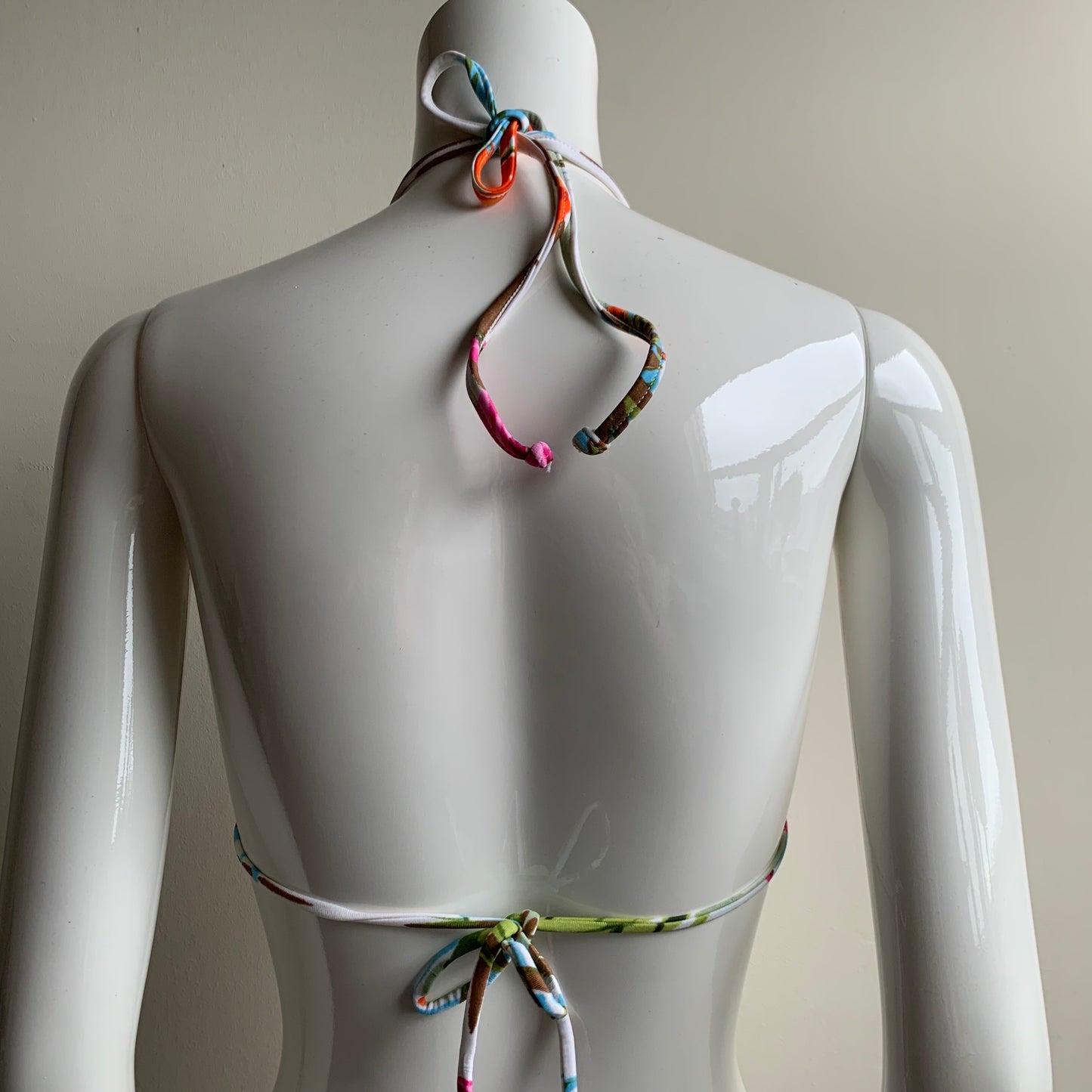 Raisins Multi color floral print beaded halter bikini top size medium