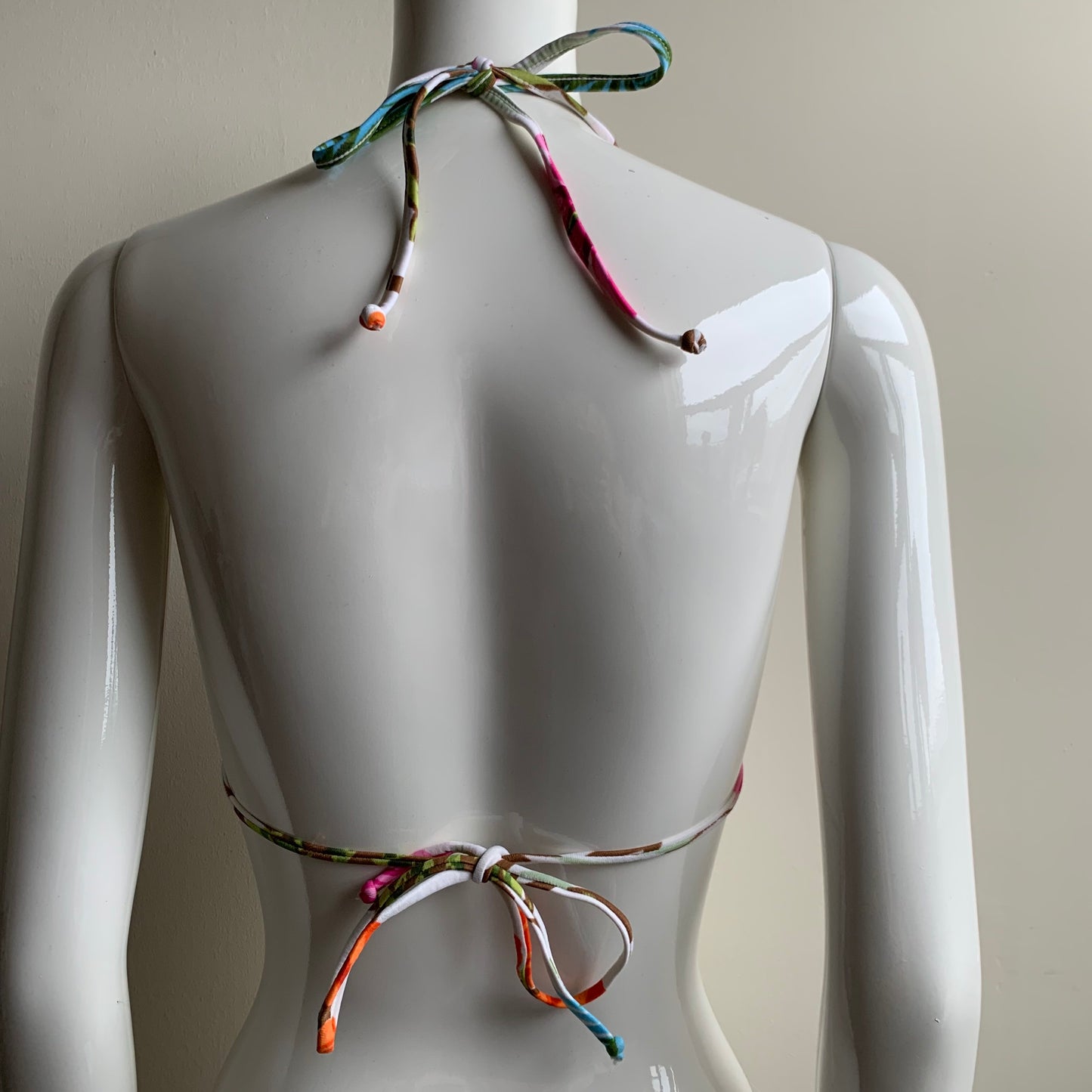 Raisins Multi color floral print beaded halter bikini top size large