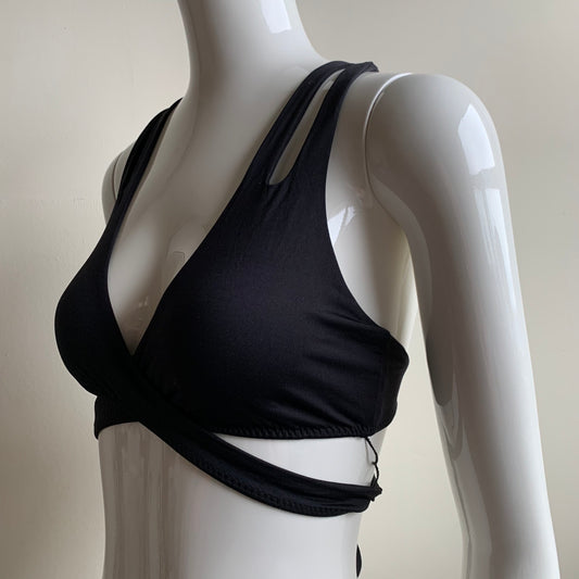 BECCA Black wrap around strappy back cut out bikini swim top