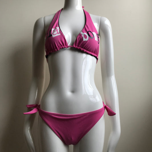 Billabong Bikini Reversible halter top Pink & Black Logo Swimsuit