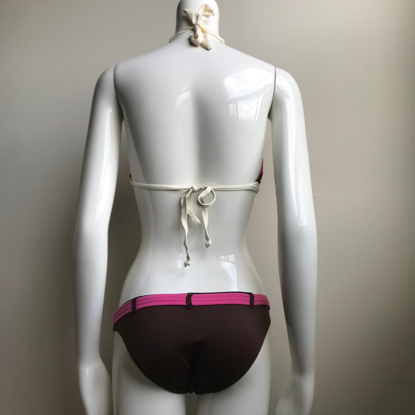 Billabong Bikini Pink & Brown Halter top Belted bottom swimsuit