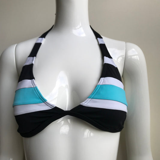 Billabong Bikini Blue & Black D cup Halter top Belted bottom swimsuit