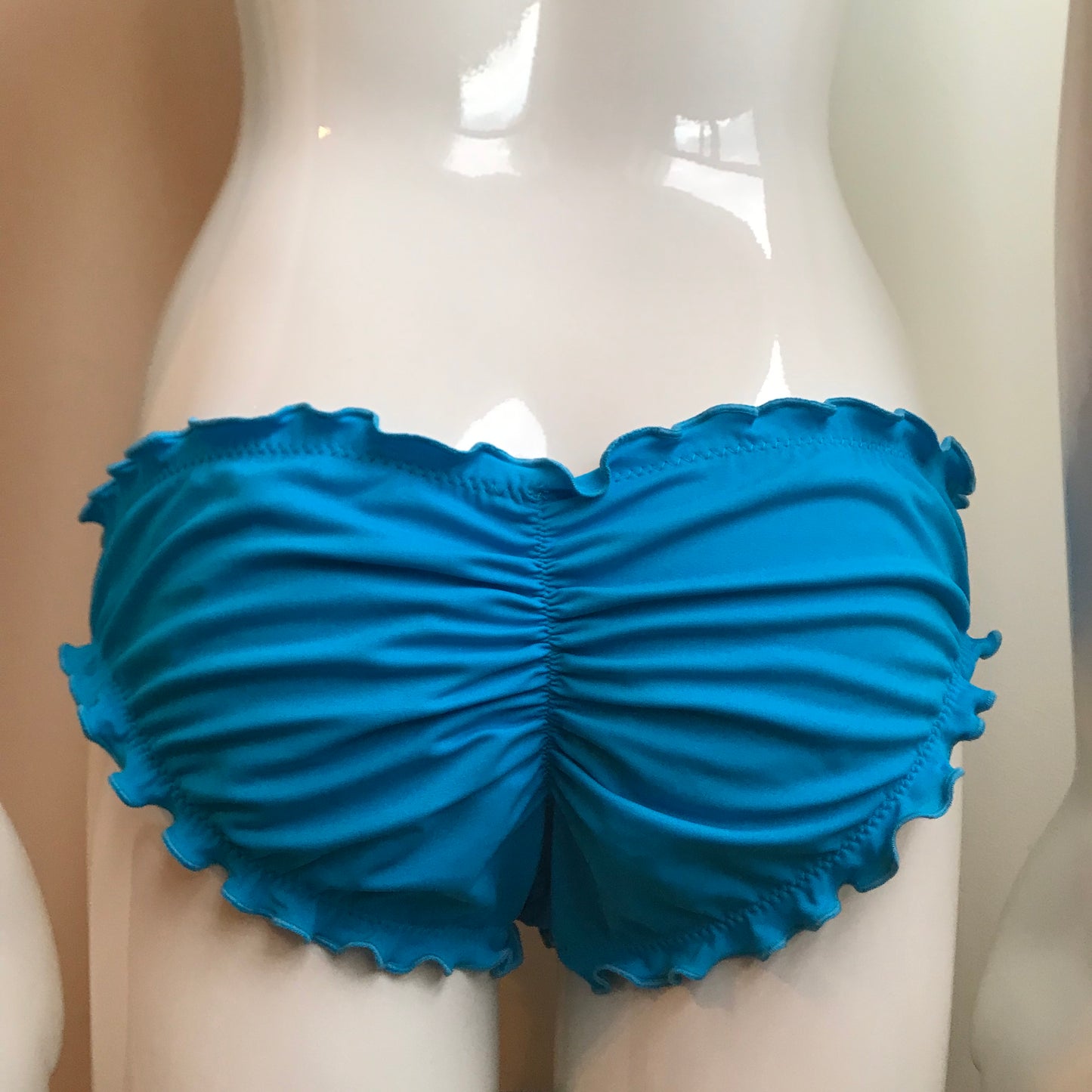 Sun Dazed Blue Underwire bra 34DD D/DD Cup shirred ruffle bikini M