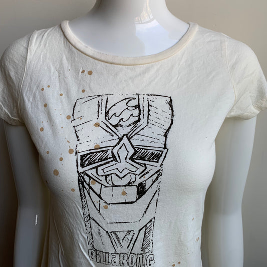 Billabong BLUE CRUSH Vintage RARE cream splatter logo surf fitted t-shirt tshirt