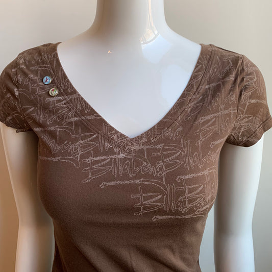 Billabong BLUE CRUSH era Vintage RARE brown logo fitted v-neck t-shirt tshirt