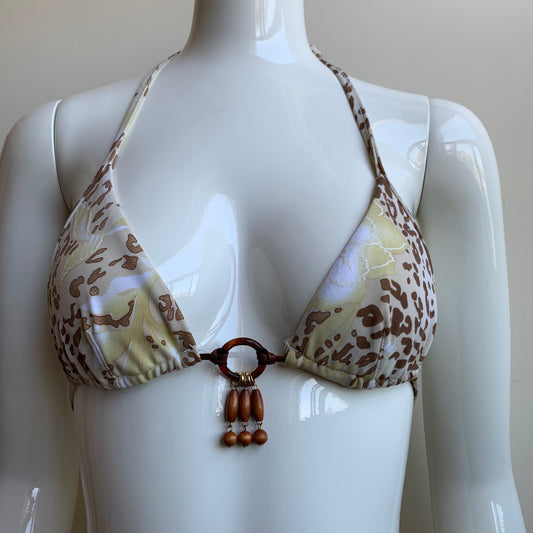 Sauvage California cream beige triangle top beaded side bikini