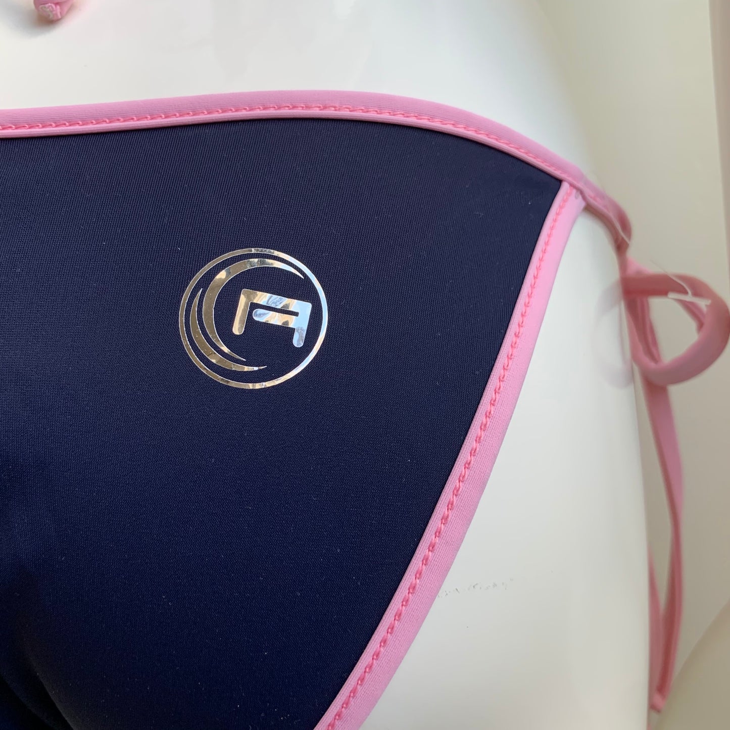 Aaron Chang Vintage NEW Stripe wave Print pink navy triangle top tie side Bikini