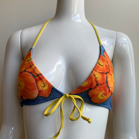 Aaron Chang denim orange floral reversible bikini