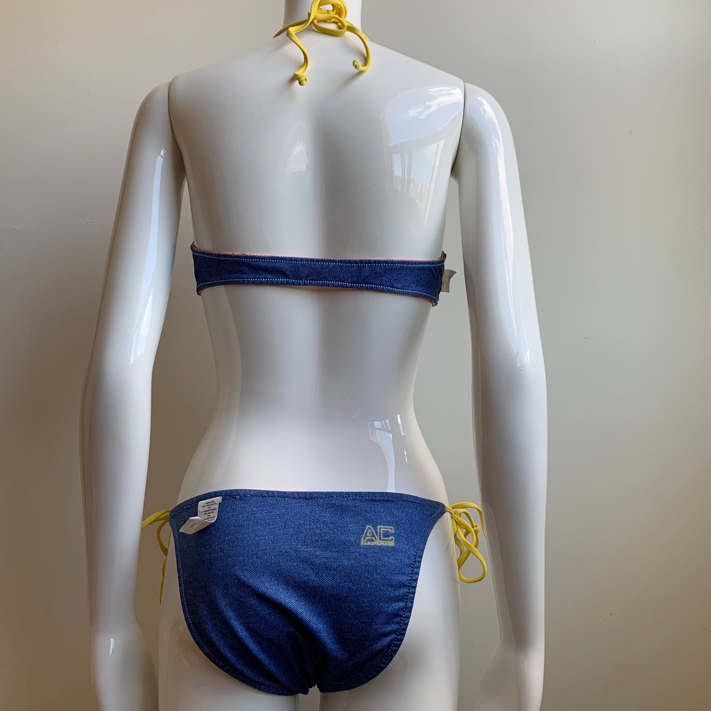Aaron Chang denim & orange floral reversible bikini