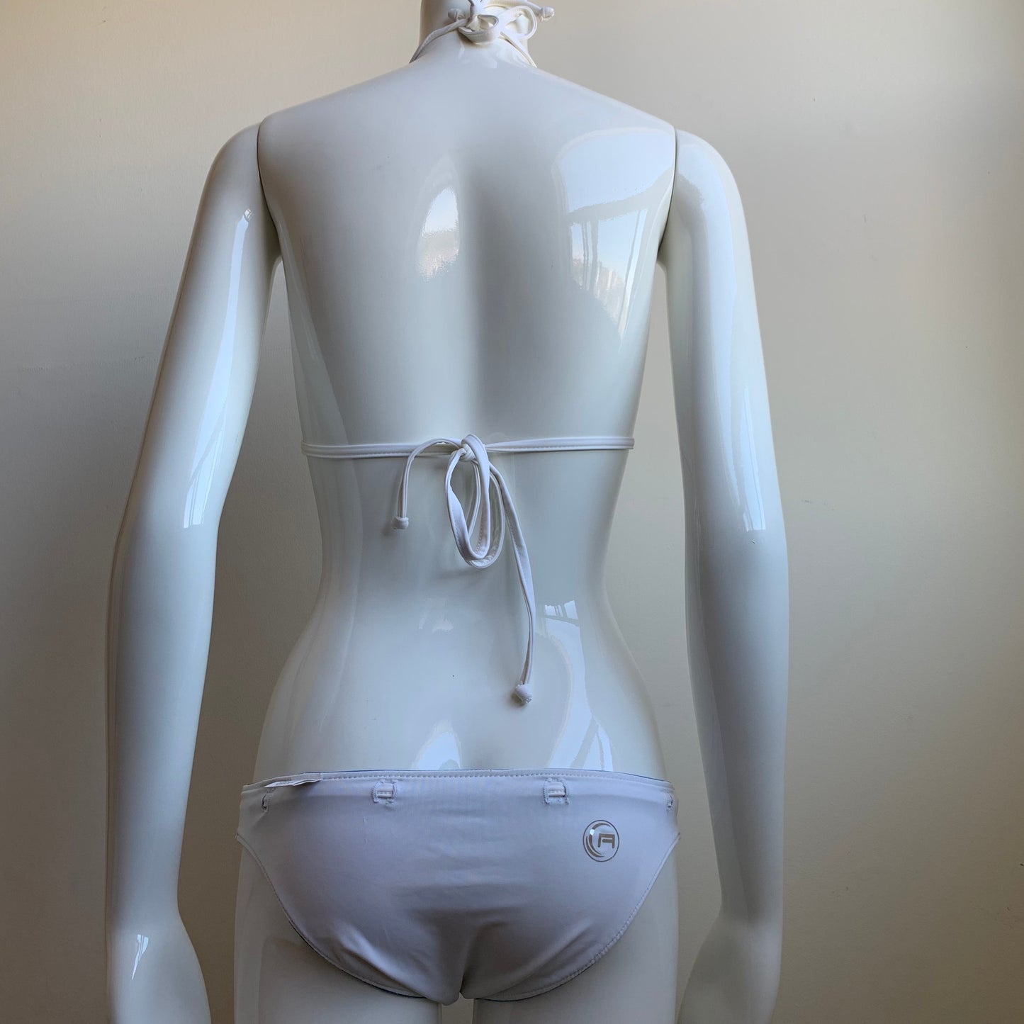 Aaron Chang plumeria blue white reversible belted bikini