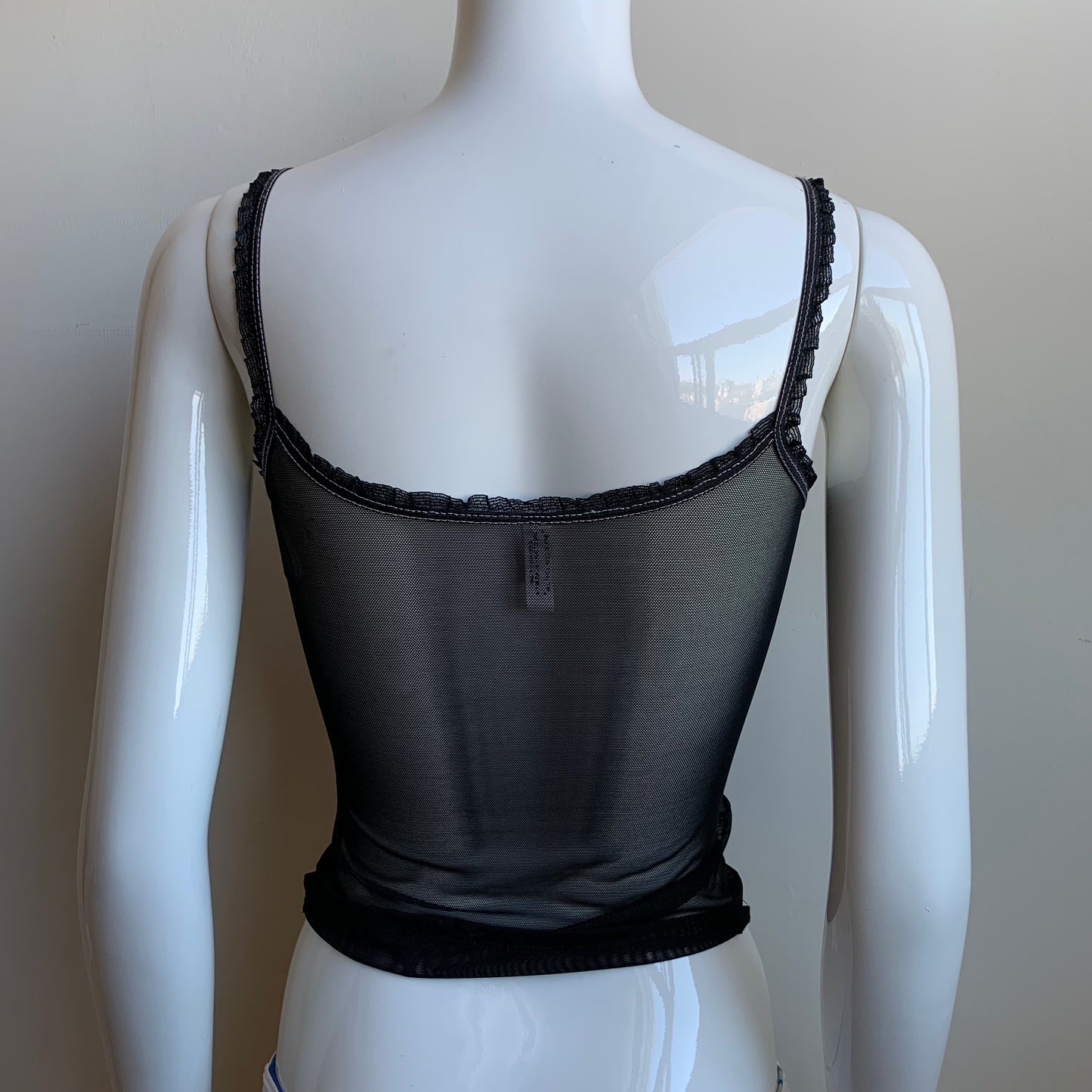 Playboy Lingerie black mesh lace crystal bunny logo printed camisole tank top
