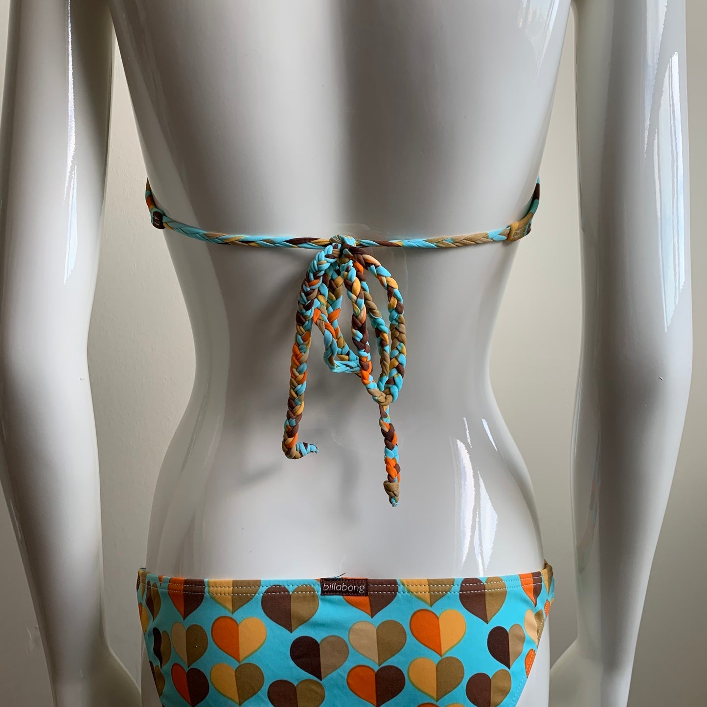 Billabong Bikini surf aqua blue heart braided halter swimsuit