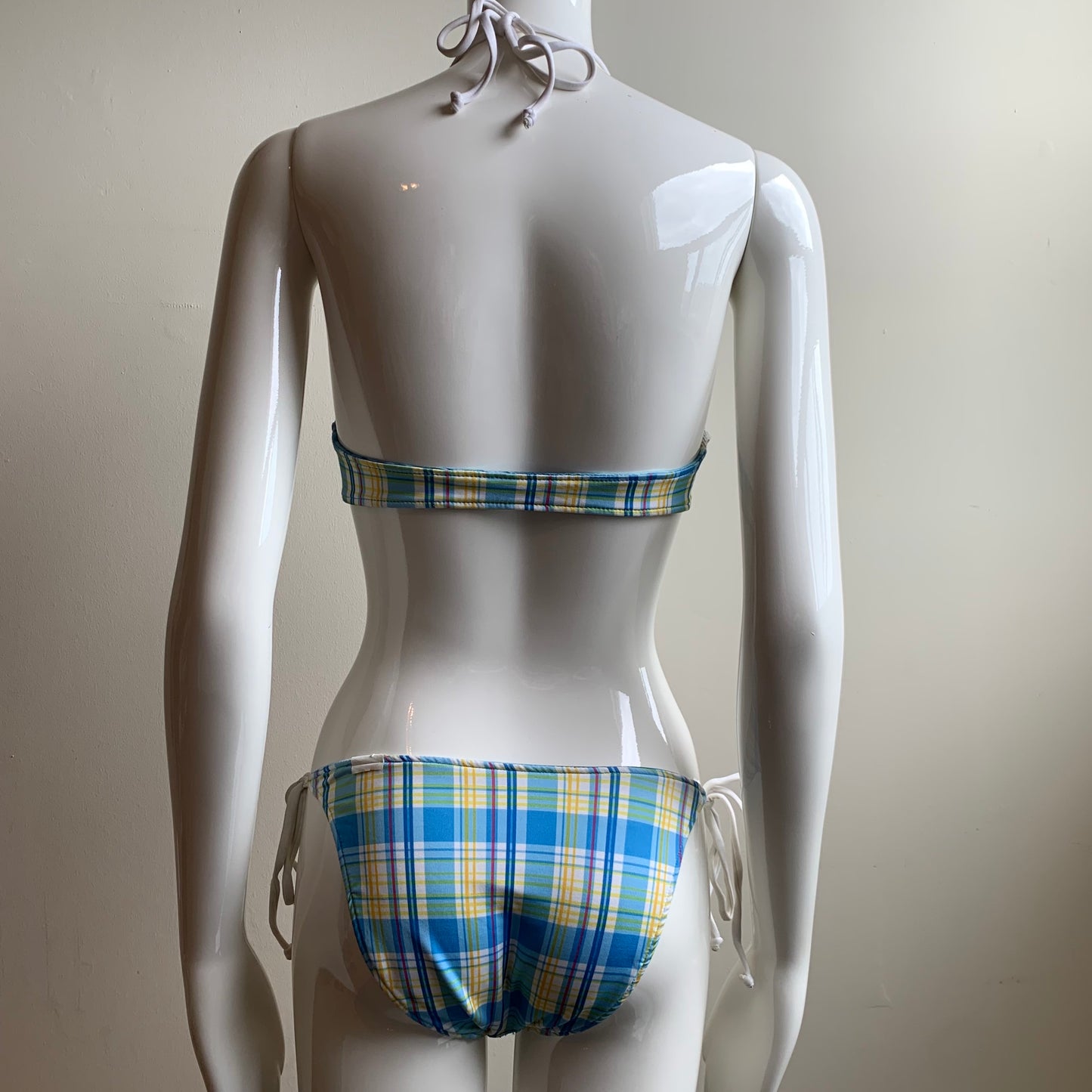Aaron Chang blue wave reversible to plaid bikini
