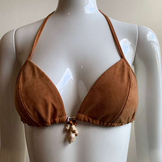 Sauvage California tan beaded suede shell bikini