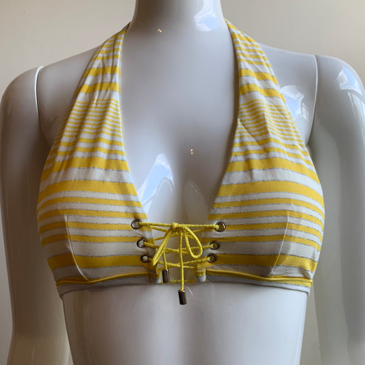 Sauvage yellow silver striped foil lace up bikini