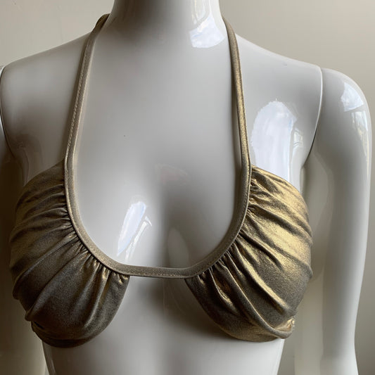 Sauvage Luxury gold foil twist ruched bandeau bikini top