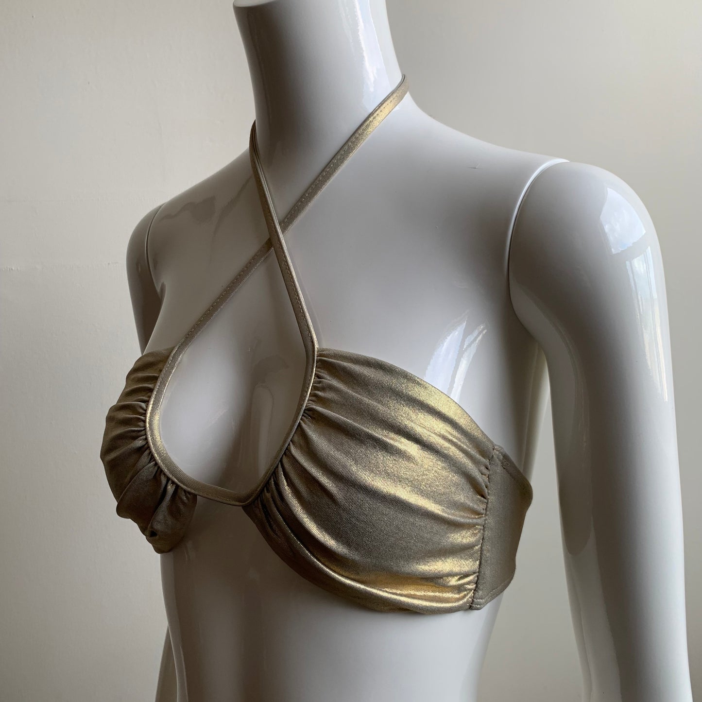 Sauvage Luxury gold foil twist ruched bandeau bikini top