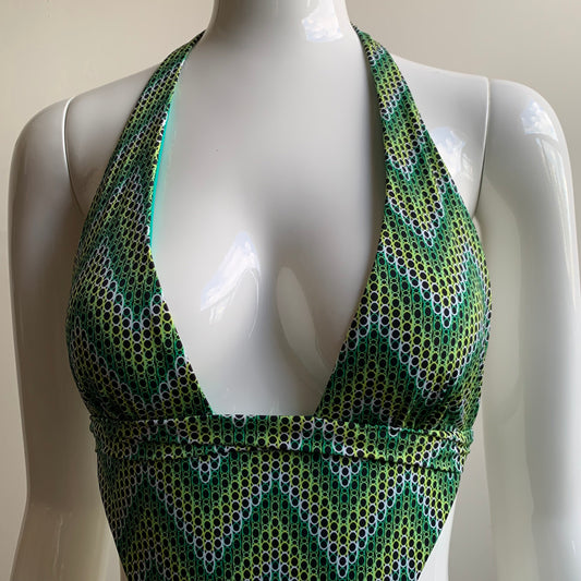 Sauvage Monokini Green printed cut out one piece swimsuit