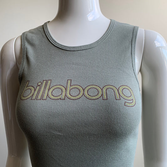 Billabong surf olive green cotton ribbed logo tank top
