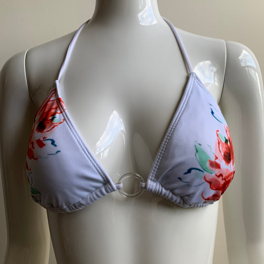 Guess white floral print triangle top tie side bikini
