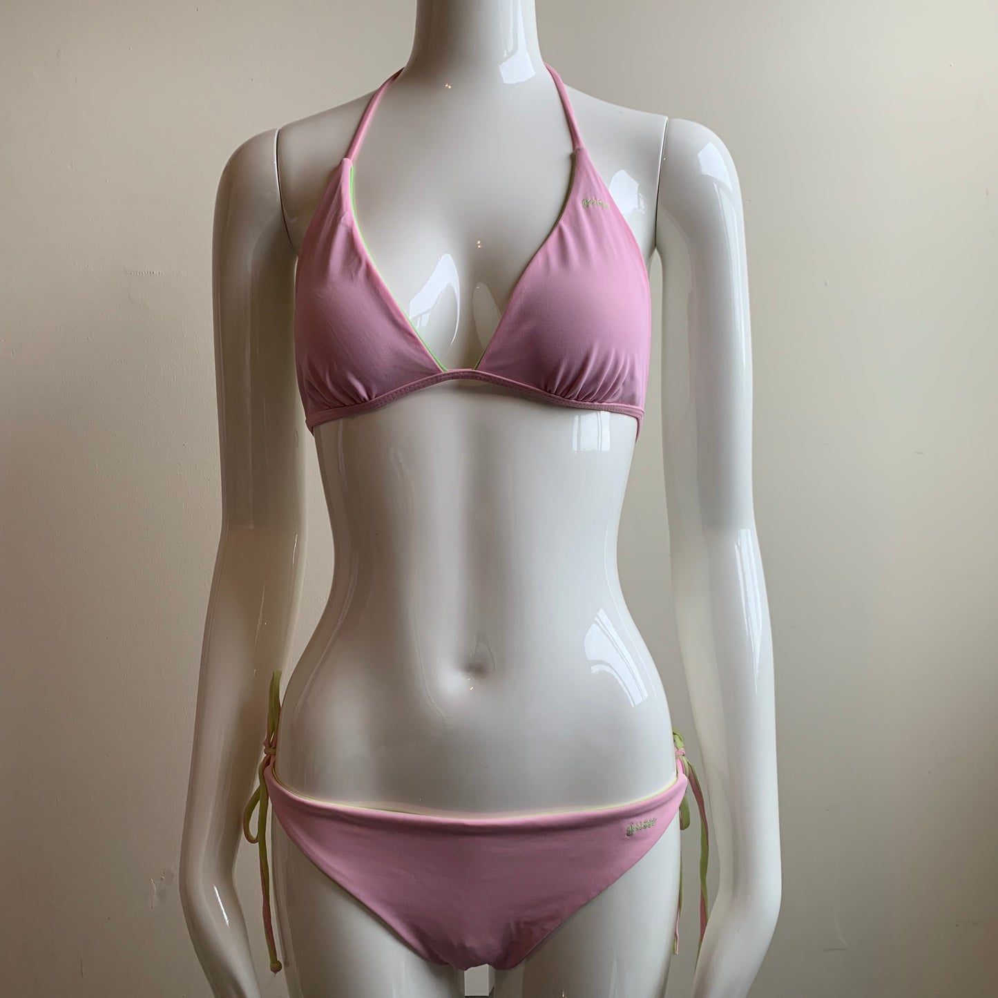 Guess lime & light pink solid reversible bikini