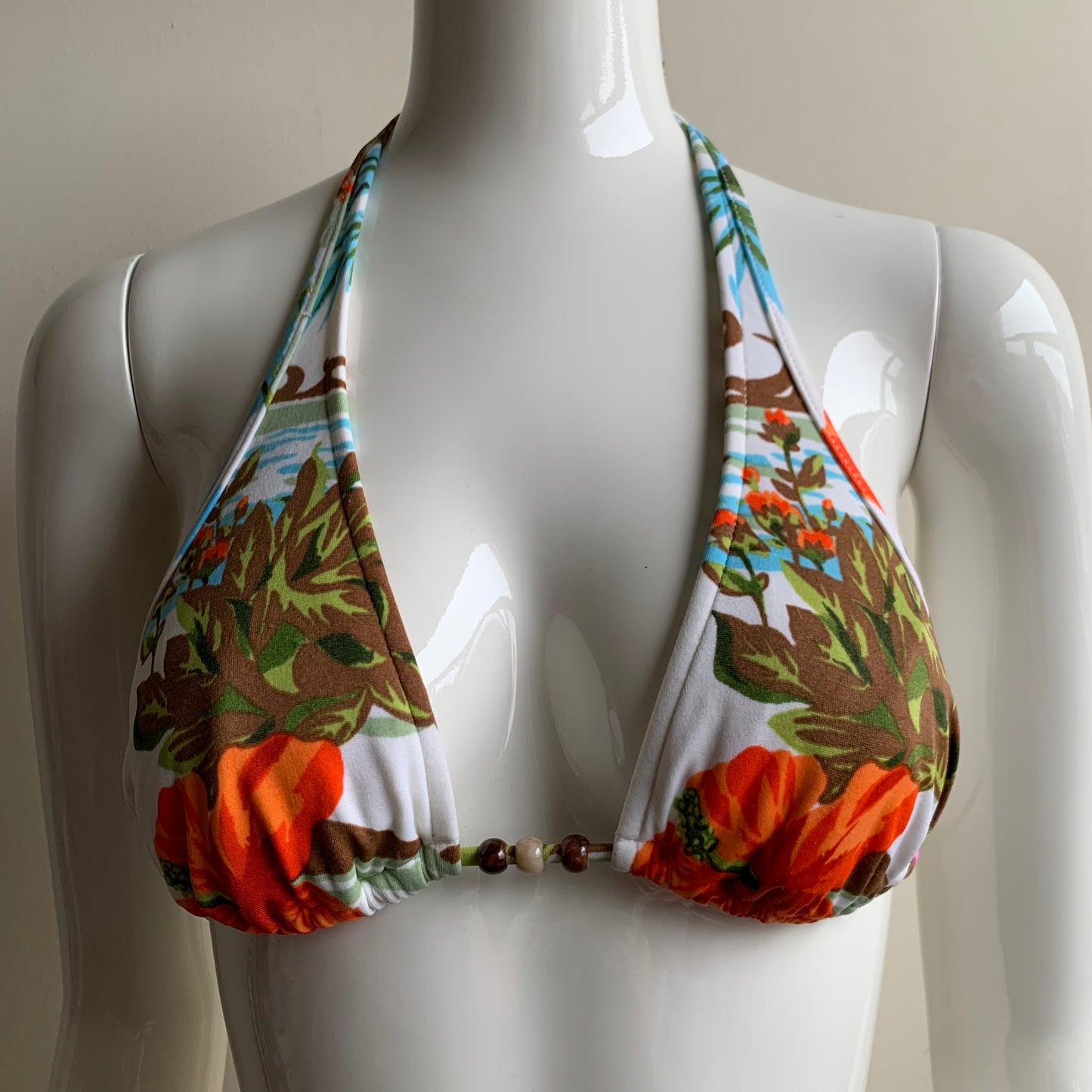Raisins Multi color floral print beaded halter bikini top size small