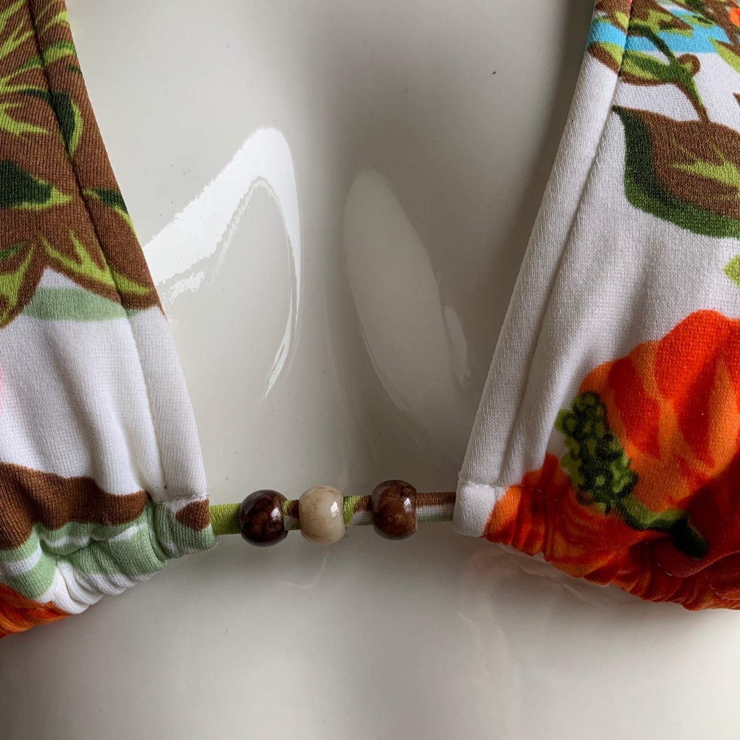 Raisins Multi color floral print beaded halter bikini top size small