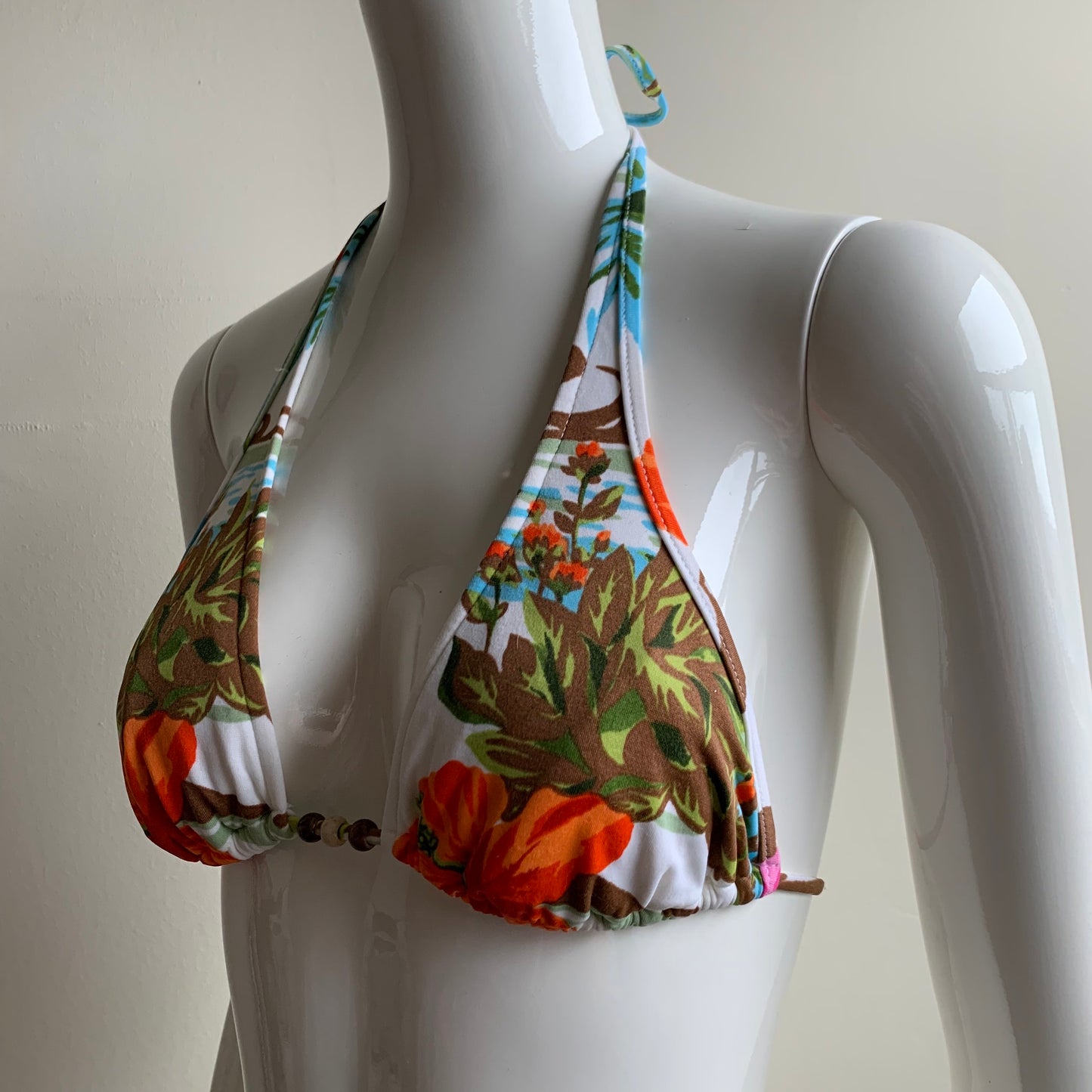 Raisins Multi color floral print beaded halter bikini top size small