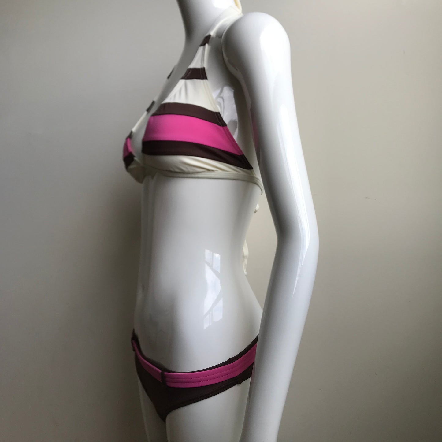 Billabong Bikini Pink & Brown Halter top Belted bottom swimsuit