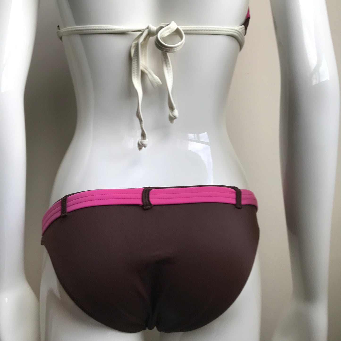 Billabong Bikini Pink & Brown Halter top Belted bottom swimsuit