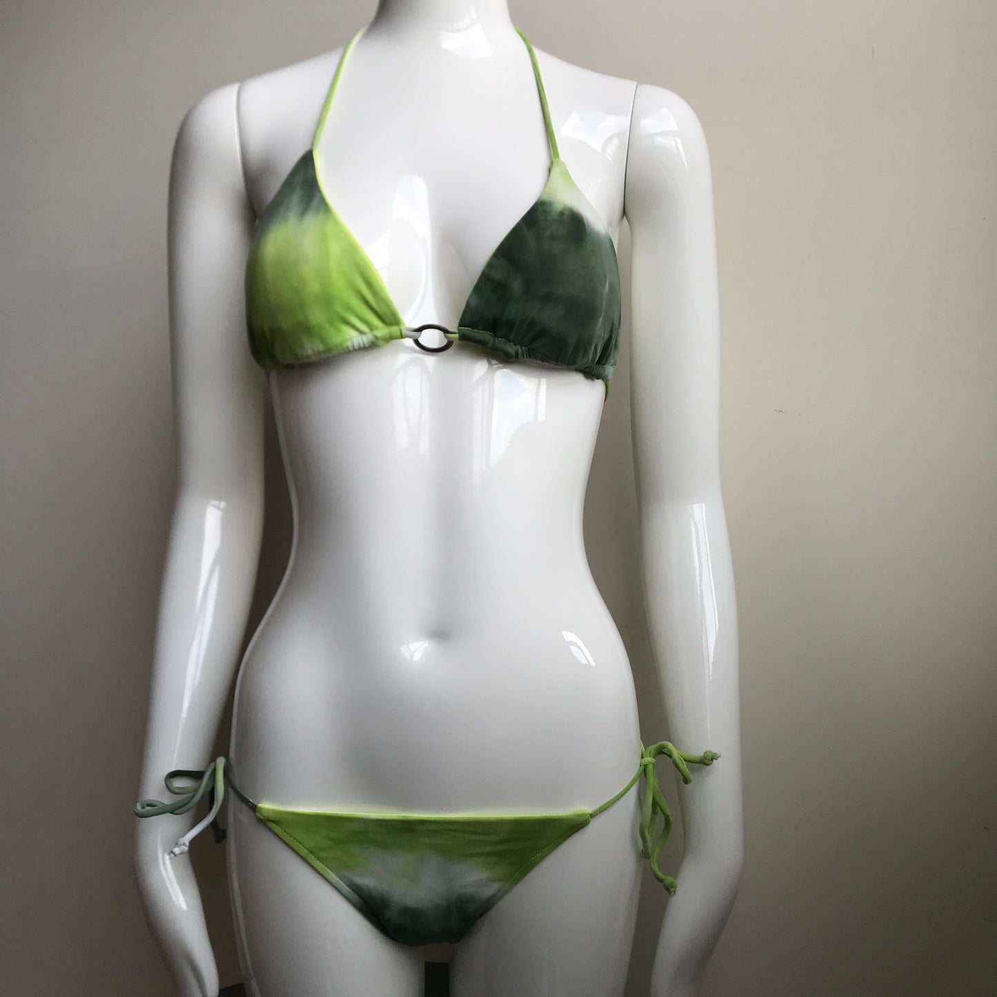 Billabong Bikini Green Tie Dye Reversible solid lime Triangle swimsuit