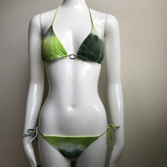 Billabong Bikini Green Tie Dye Reversible solid lime Triangle swimsuit