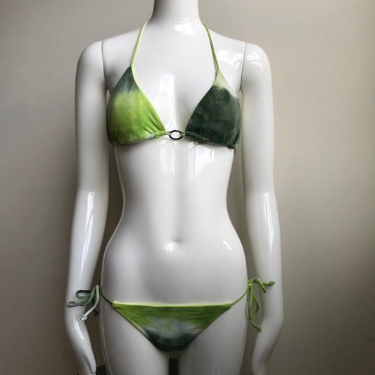 Billabong Bikini Green Tie Dye Reversible solid lime Triangle swimsuit
