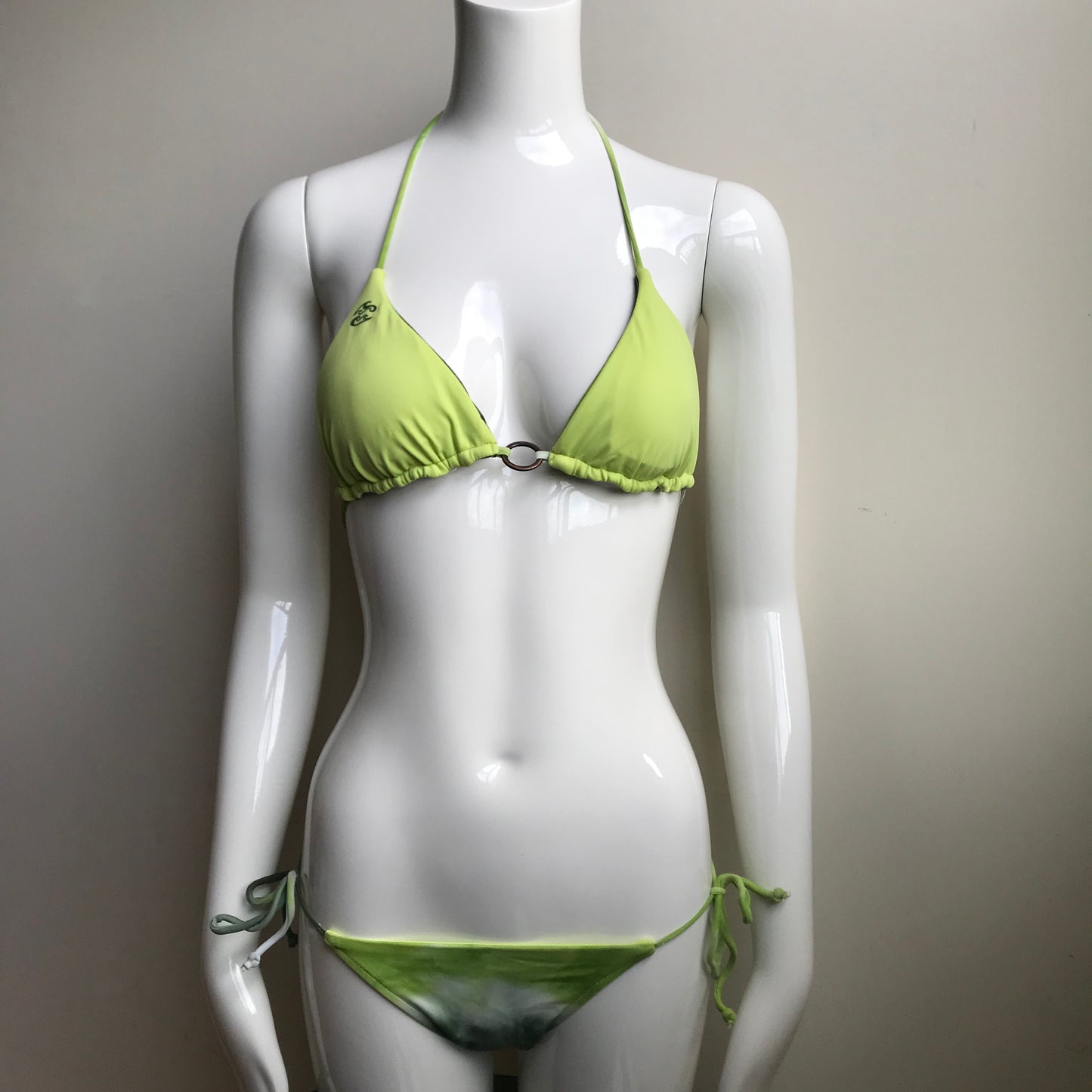 Billabong Bikini Green Tie Dye Reversible solid lime Triangle swimsuit