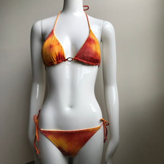Billabong Bikini Orange Tie Dye Reversible to solid yellow Triangle padded swimsuit