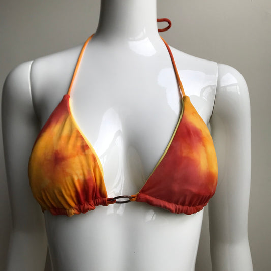 Billabong Bikini Orange Tie Dye Reversible to solid yellow Triangle padded swimsuit