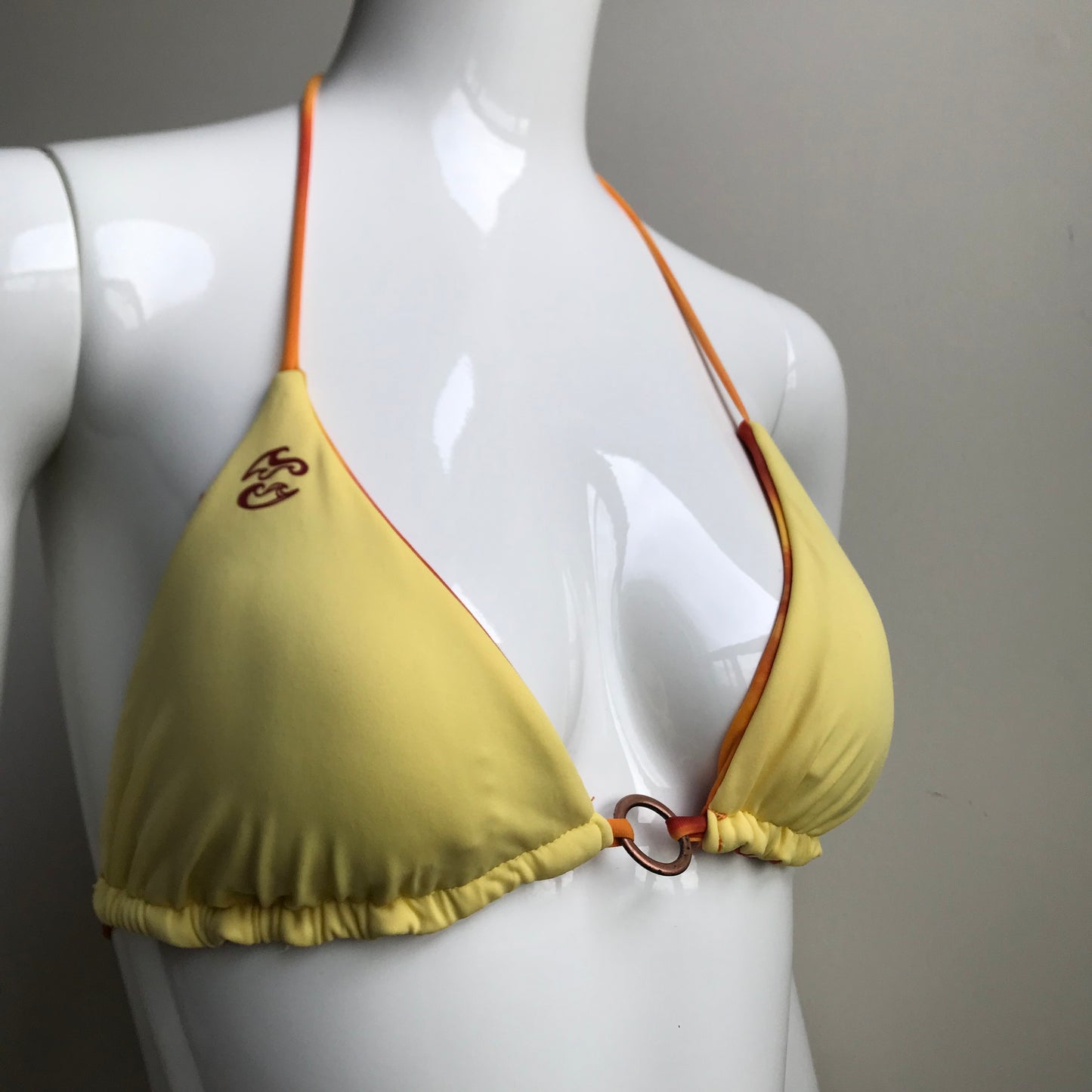 Billabong Bikini Orange Tie Dye Reversible to solid yellow Triangle padded swimsuit