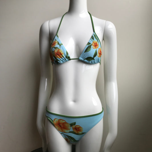 Billabong Bikini Blue & Olive Floral Print low rise triangle top swimsuit