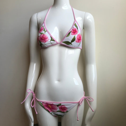 Billabong Bikini Pink & White Floral Print low rise triangle top swimsuit