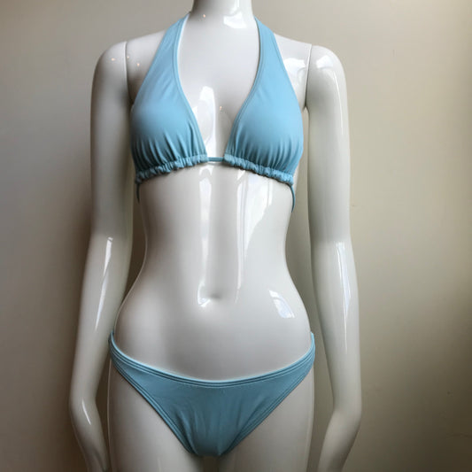 Billabong Bikini Light Blue Solid Reversible White Halter Top Swimwear