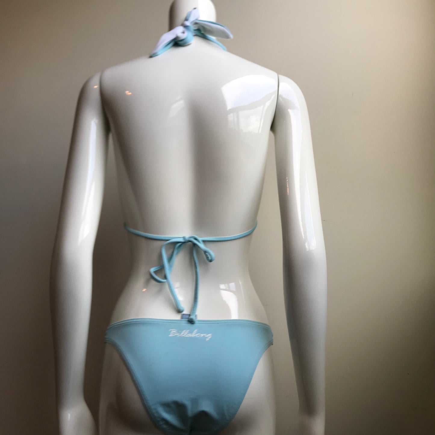 Billabong Bikini Light Blue Solid Reversible White Halter Top Swimwear
