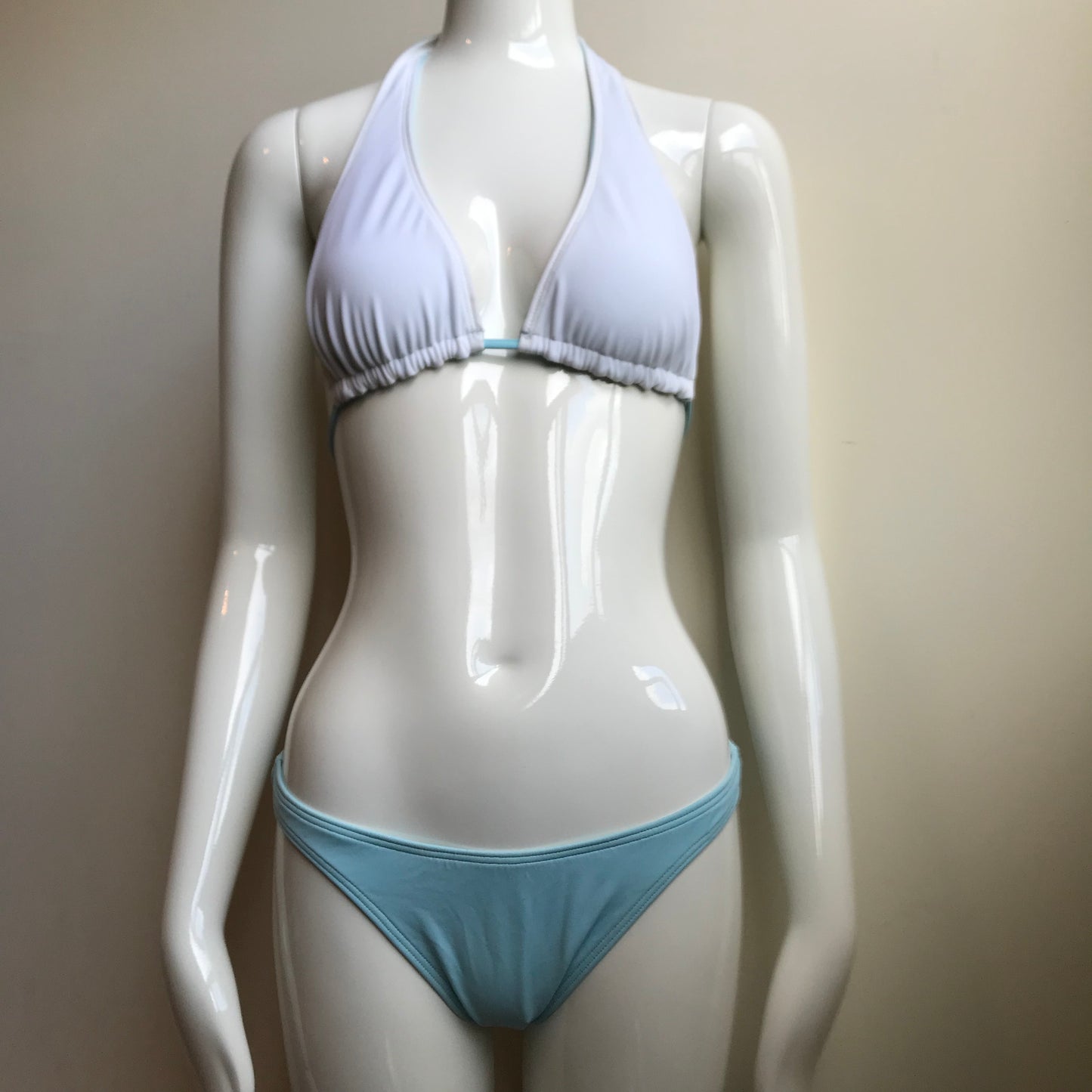 Billabong Bikini Light Blue Solid Reversible White Halter Top Swimwear