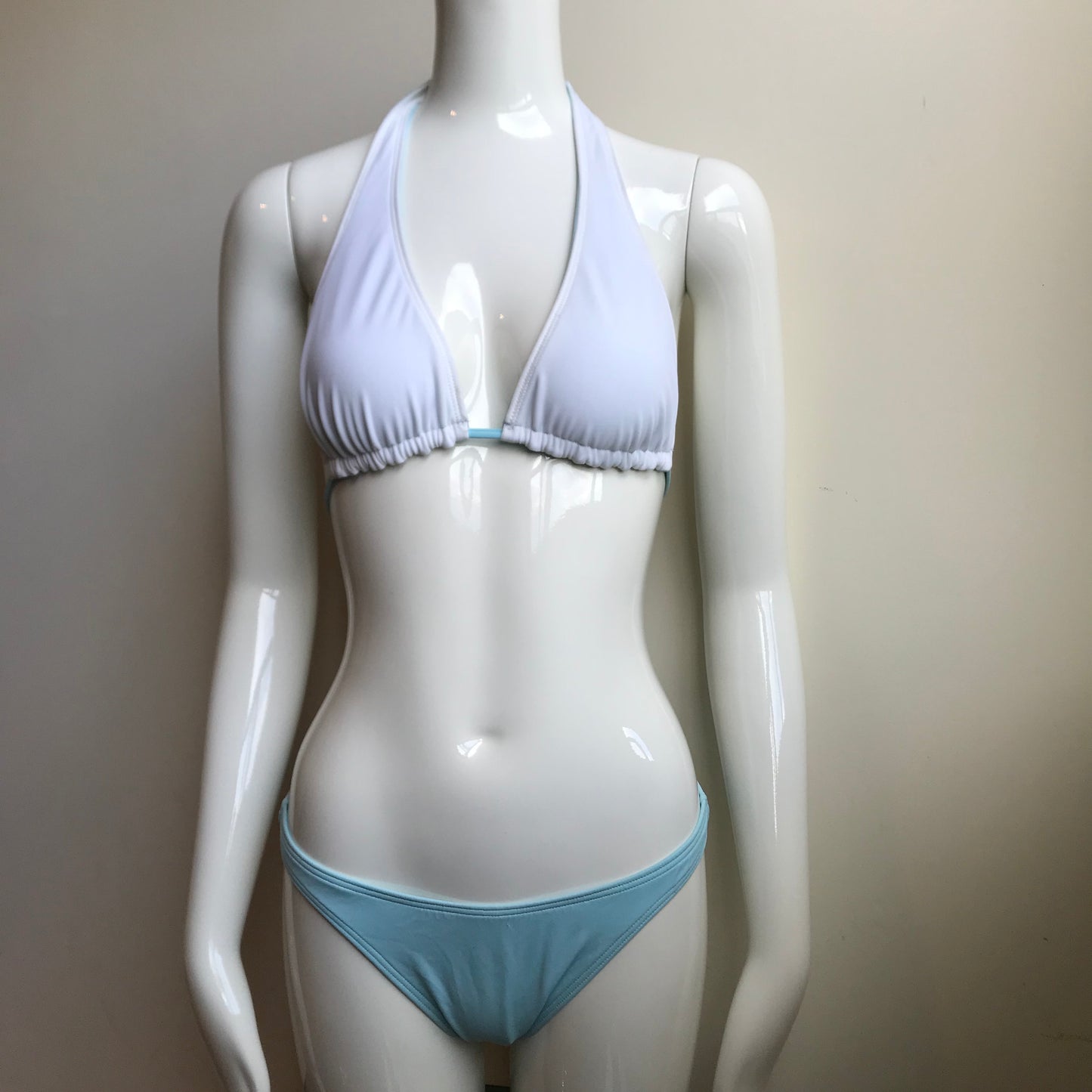 Billabong Bikini Light Blue Solid Reversible White Halter Top Swimwear