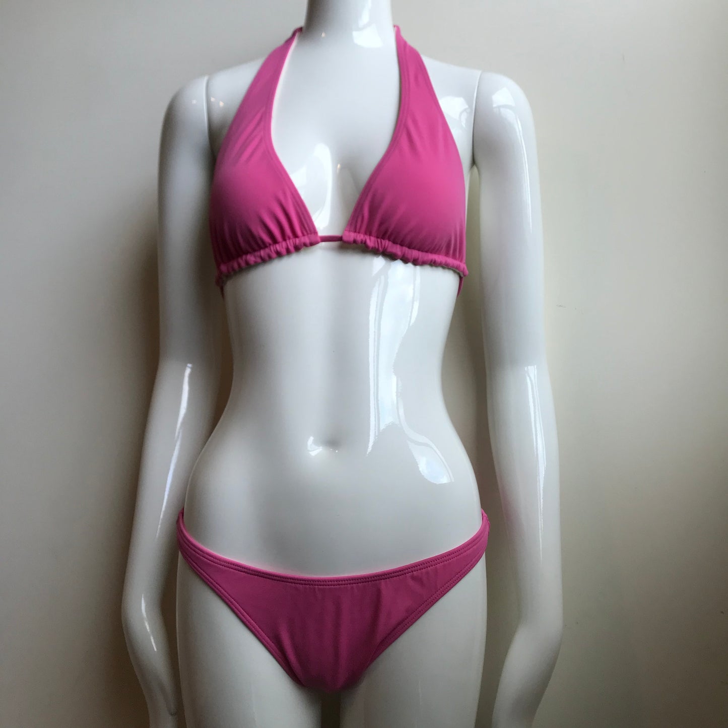 Billabong Bikini Pink Solid Reversible Cream Halter Top Swimsuit