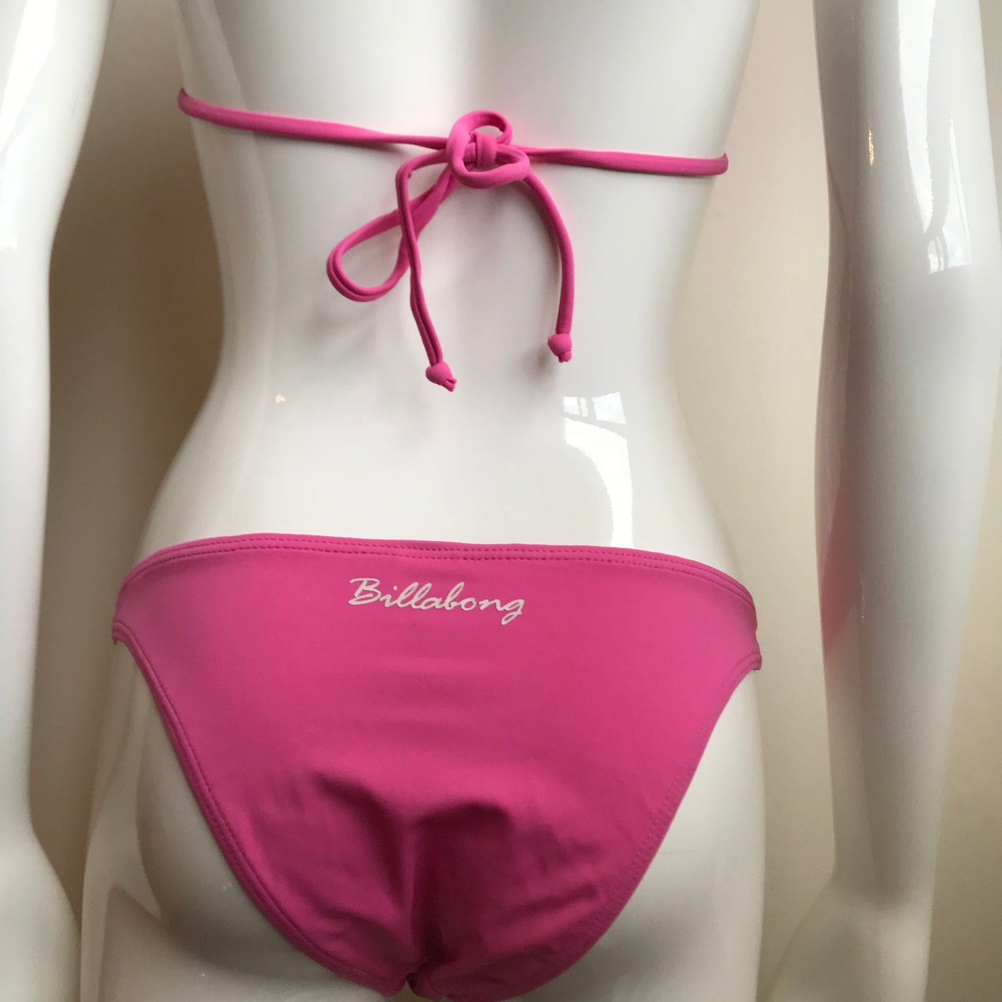 Billabong Bikini Pink Solid Reversible Cream Halter Top Swimsuit