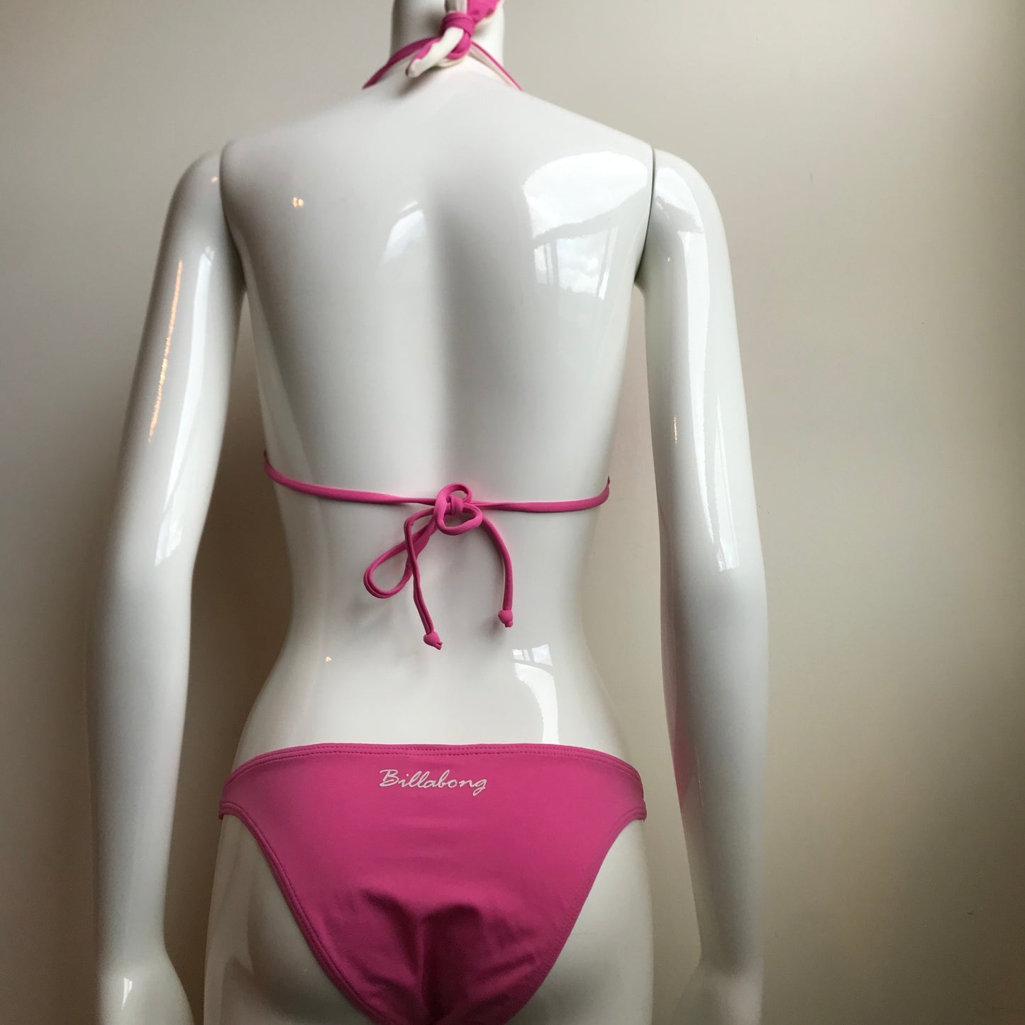 Billabong Bikini Pink Solid Reversible Cream Halter Top Swimsuit
