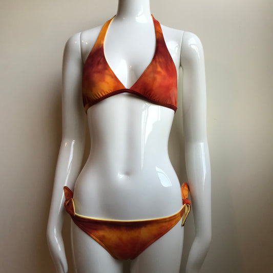 Billabong Bikini Reversible Tie Dye Orange & Yellow halter top low rise Swimsiuit