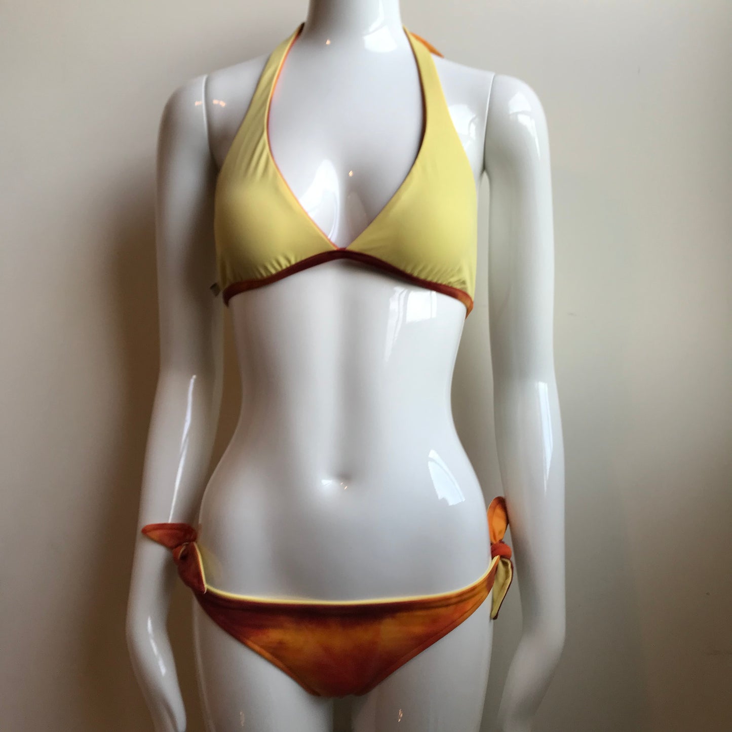 Billabong Bikini Reversible Tie Dye Orange & Yellow halter top low rise Swimsiuit