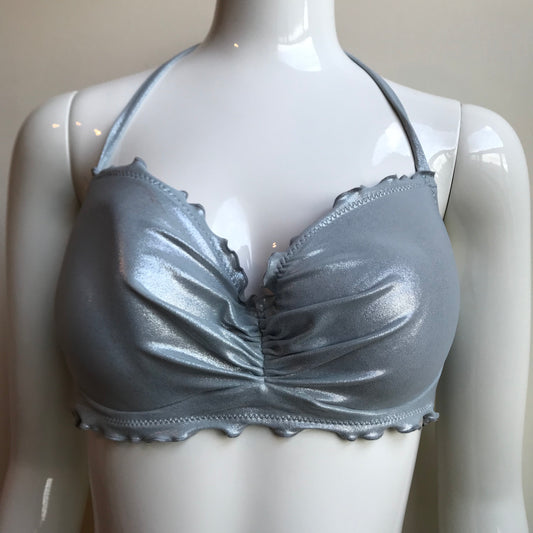 Sun Dazed Silver Underwire bra 34DD D/DD Cup shirred ruffle bikini M