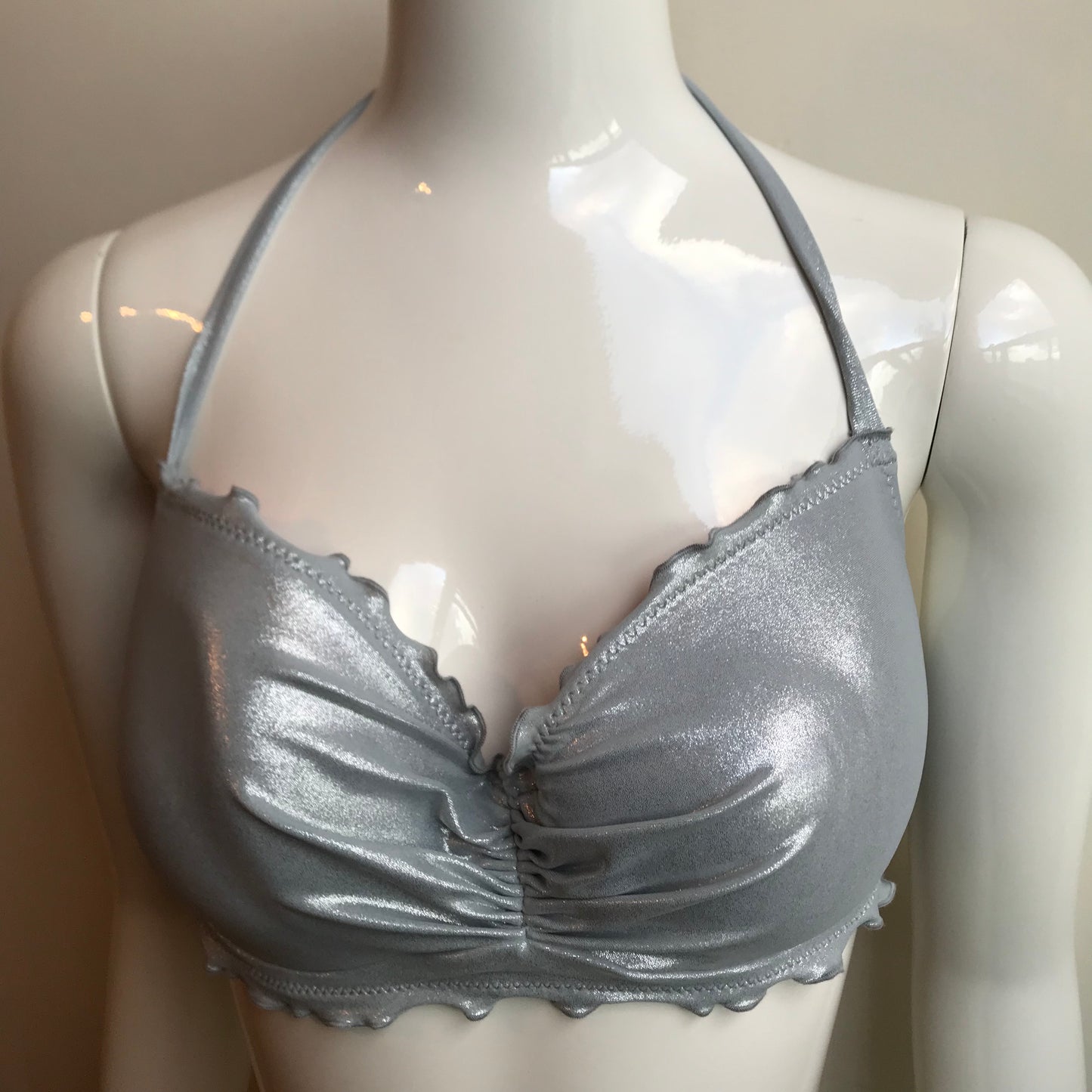 Sun Dazed Silver Underwire bra 34DD D/DD Cup shirred ruffle bikini M